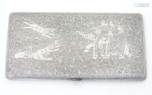 A large silver cigarette case with profuse acanthus scroll decoration and engraved detail of