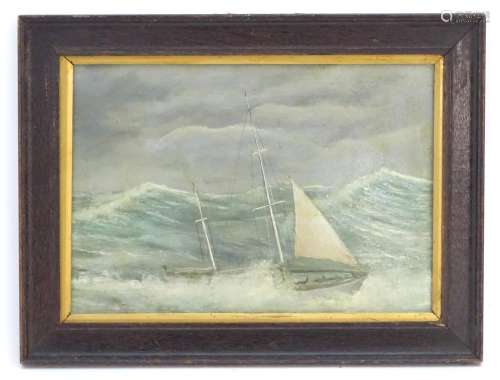 Indistinctly signed, XX, Marine School, Oil on board, A sail boat / ketch in a stormy sea,