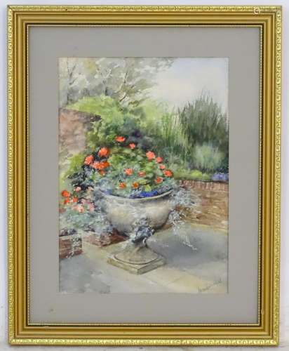 Miss Maud 'Tod' Waddell, c. 1920, Watercolour, A garden urn painted with roses etc.