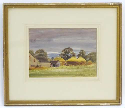 Walter Goldsmith, XX, Watercolour, A farm with hayricks, Signed and dated 1926 lower right.