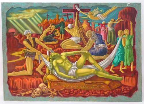 Richard Turneramon Turner (1940-2013), English School, Oil on canvas, Deposition of Christ,