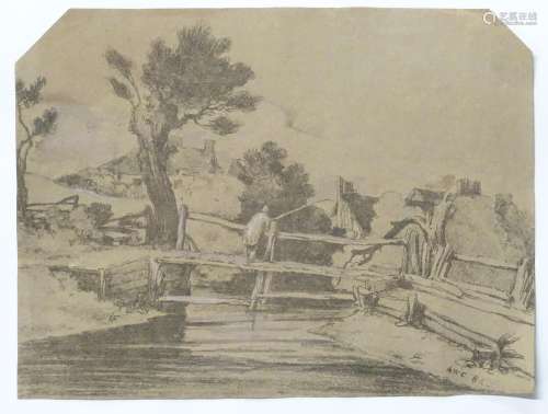 After Augustus Wall Callcott (1779-1844), XIX, Old Master Print on tan laid paper, Angling,