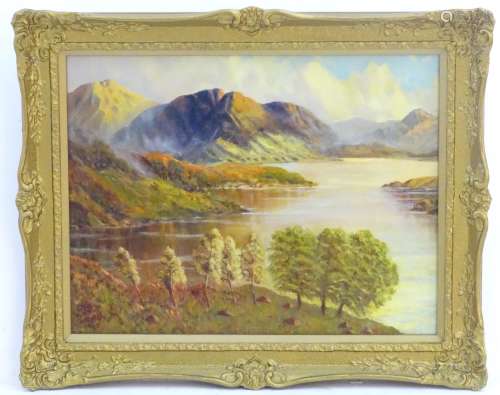 Monogrammed wTs, XX, Oil on board, A landscape view of a Scottish loch with mountains,