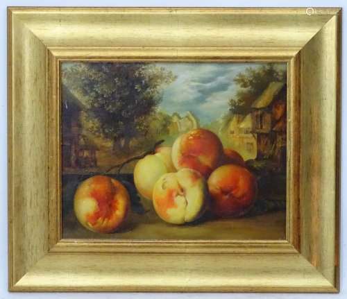 Elena Muhina (1963), Russian School, Oil on canvas, Still life of peaches on a window ledge,