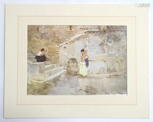 After Sir William Russell Flint (1880 - 1969), Colour print, 'The Garden Tap' With blind stamp.