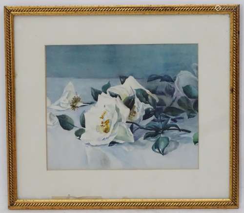 C. E. Wessen, XX, Watercolour, White roses on a silk table cloth, Ascribed verso. Approx.