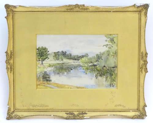 Francis Edward James (1849-1920), English School, Watercolour, A wooded river landscape,