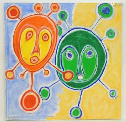 Brian Calder (b. 1963), Oil on canvas, An abstract composition with stylised faces. Signed verso.