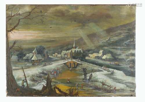 Flemish school, winter landscape with farmers and …