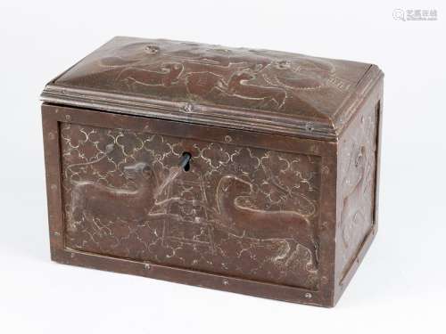 Iron casket in medieval style, rectangular shape w…