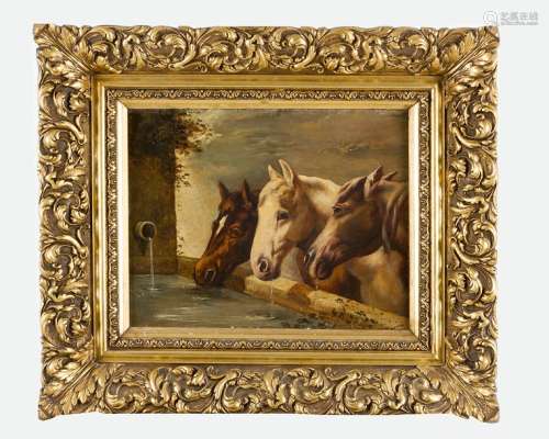 Artist 19th Century, Horses drinking, oil on canva…
