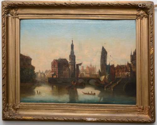 Adolf Kaufmann (1848 1916), View of Amsterdam; oil…