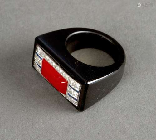 Onyx platinum diamond ring around 1930, Art Deco r…