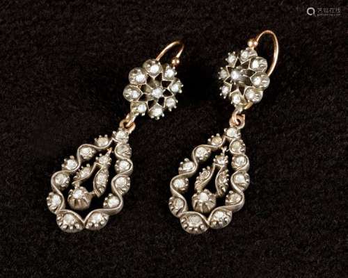 Diamond earrings around 1870, with movable drop pa…