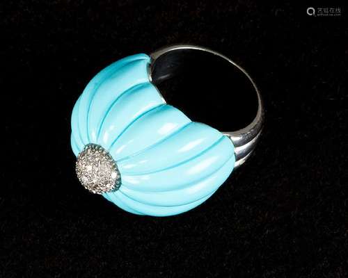 Turquoise diamond ring around 1940, fluted balloon…