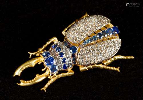 Diamond sapphire brooch, stag beetle, with diamond…