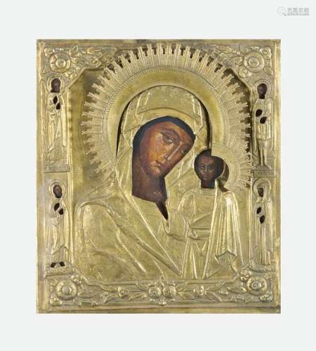 Russian Icon, Madonna with child and four saints; …