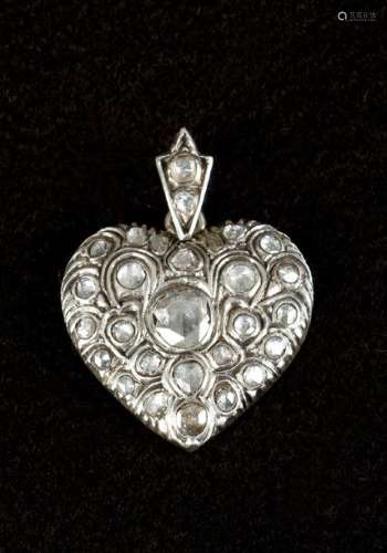 Rose cut heart shape diamond pendant, around 1880,…