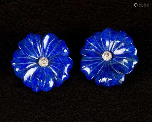 Lapis lazuli diamond ear clips, around 1930, blue …
