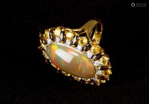 Opal, diamond, smoked quartz citrine ring, around …