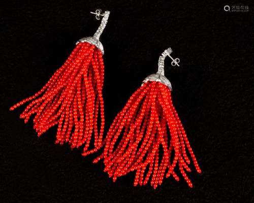 Diamond coral earrings around 1960/70, flexible ea…