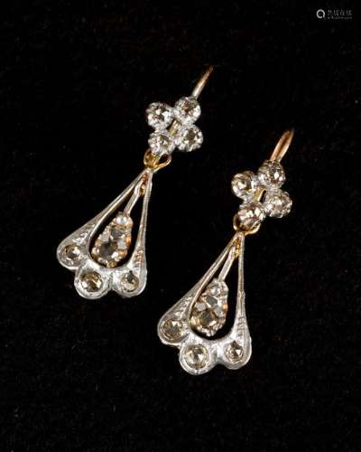 Rose cut diamond earrings, around 1920, flexible, …