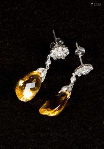 Citrine diamond earrings around 1950, citrine drop…