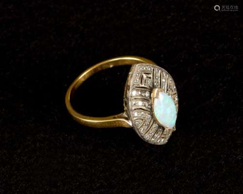 Opal diamond ring around 1920, navette shape top, …