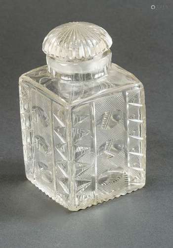 Empire glass flask, canted shape with geometrical …