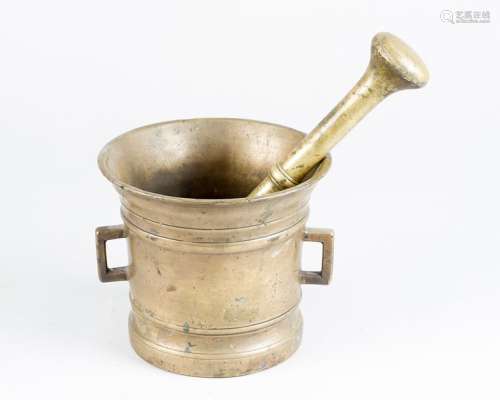 Bronze mortar, with two hand grips and pestle; Cen…