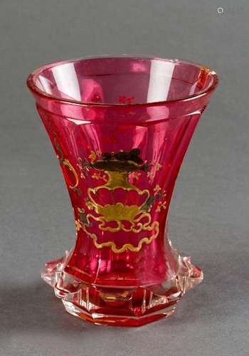 Biedermeier glass, in conic shape with cutted side…