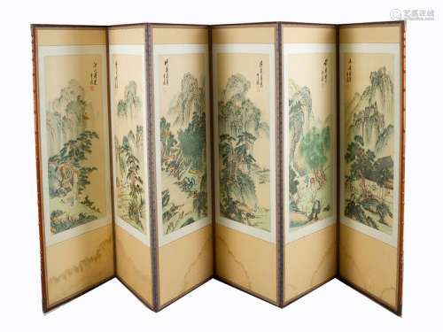 Chinese screen with six foldable fields decorated …