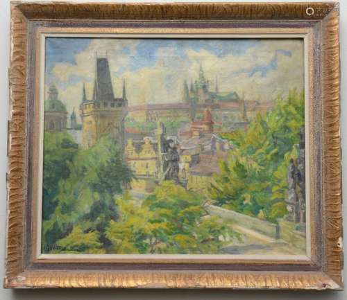 Ernst Mandler (1886 1963), View of Prague, oil on …