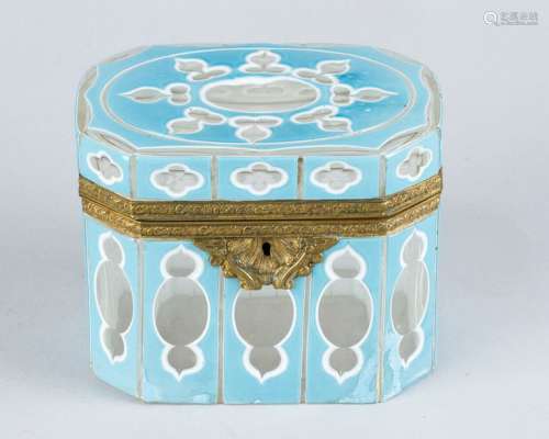 Biedermeier sugar box, blue, white and transparent…