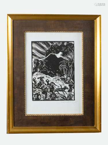 Erwin Lang (1886 1962), Wood cut landscape with fa…