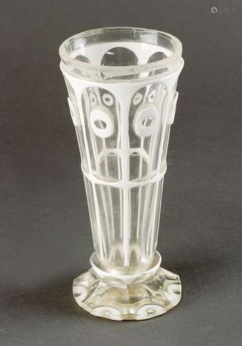 Biedermeier glass baker, with long neck on round f…