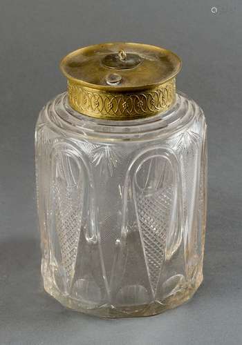 Empire glass flask, round cilindric shape, in tran…