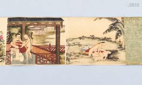 Chinese roll painting, with erotic scenes, multico…