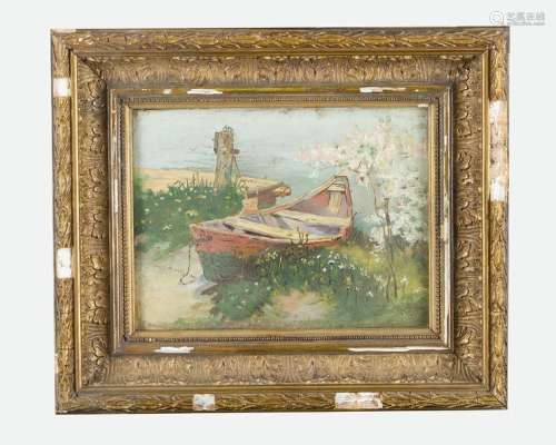 Unknown Artist 20th Century, Boat by a river, oil …