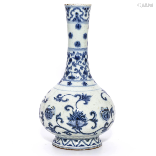 A Blue and White Lotus Scroll Vase