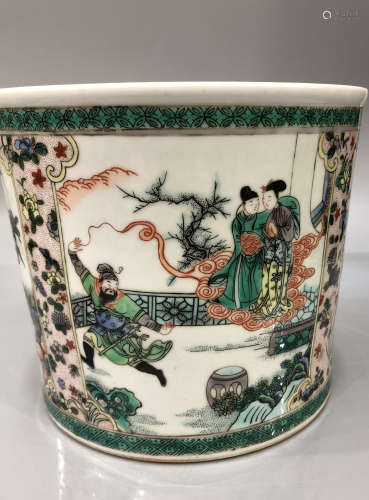 A Famille Verte Brush-pot Kangxi Period