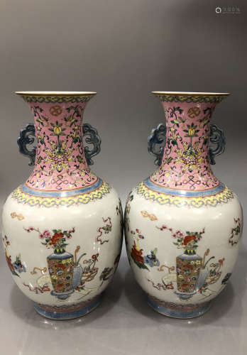 Pair Famille Rose Vases Daoguang Period