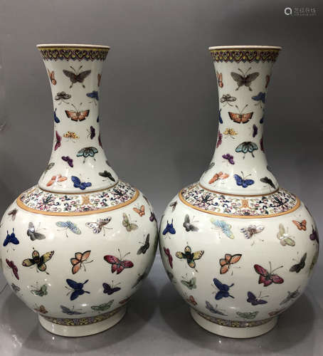 Pair Famille Rose Vases Guangxu Period