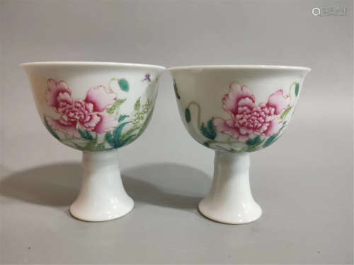 Pair Famille Rose Stem-cups Yongzheng Period
