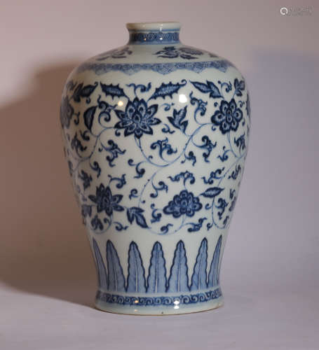 A Blue and White Lotus Scroll Vase Qianlong Period
