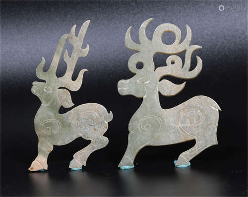 Pair Jade Deers Han Dynasty