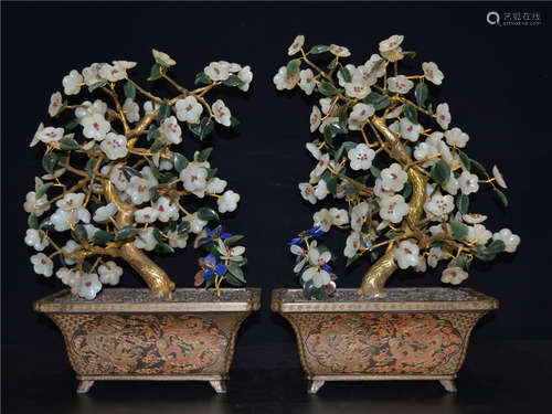 Pair Lacquer Gilt Bonsais Qing Dynasty