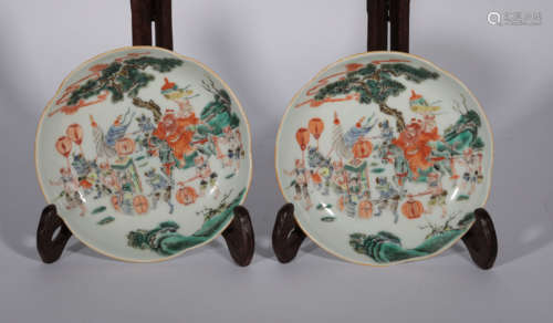 Pair Famille Rose Figural Plates Daoguang Period