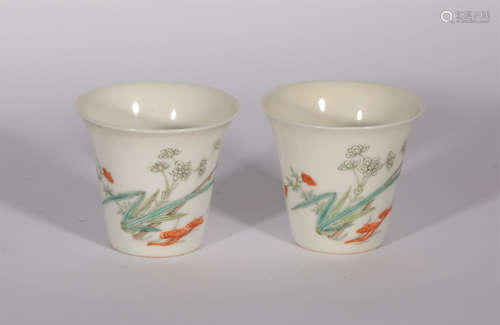 A Famille Rose Floral Cups Republic Period