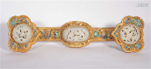 A Hard Stones Inlaid Silver Gilt Ruyi Scepter Qing Dynasty
